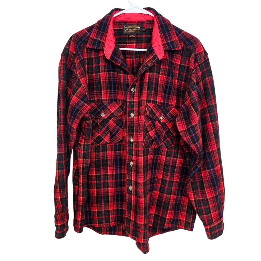 Eddie Bauer Vintage Button Down Wool Tarten Plaid Flannel